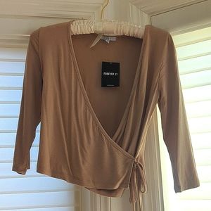 NEW WITH TAG. NEVER WORN. Tan Ballet Wrap Crop Top